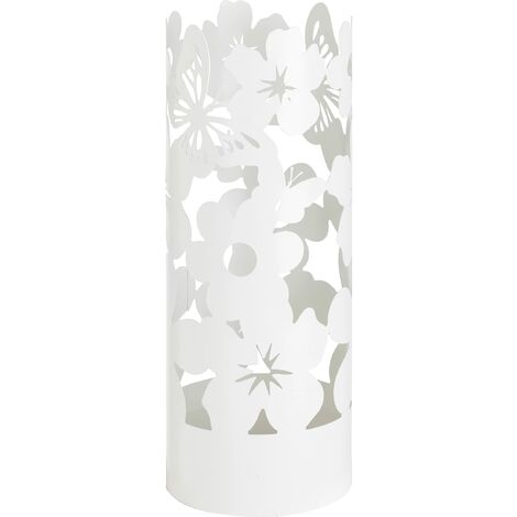 Baroni Home Portaombrelli Design Moderno Porta Ombrelli in Metallo Flowers con 2 Gancini e Vaschetta Scolapioggia Rimovibile 19X19X49 cm (Bianco)