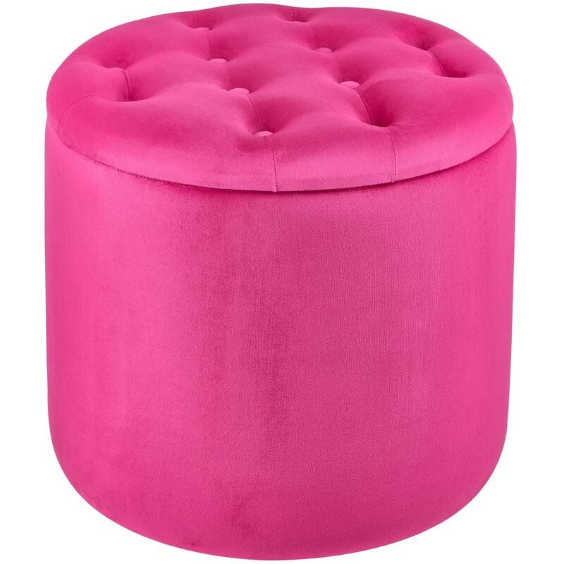 Pouf Contenitore Poggiapiedi con Scarpiera Interna, Pouf in Velluto Portascarpe Fucsia Ø50x42 cm - Baroni Home