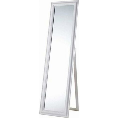 Baroni Home Specchio da Terra con inclinazione Regolabile in Legno Bianco Opaco, Specchiera in Stile Shabby Chic Dimensioni: 43,4X4.5X163 cm