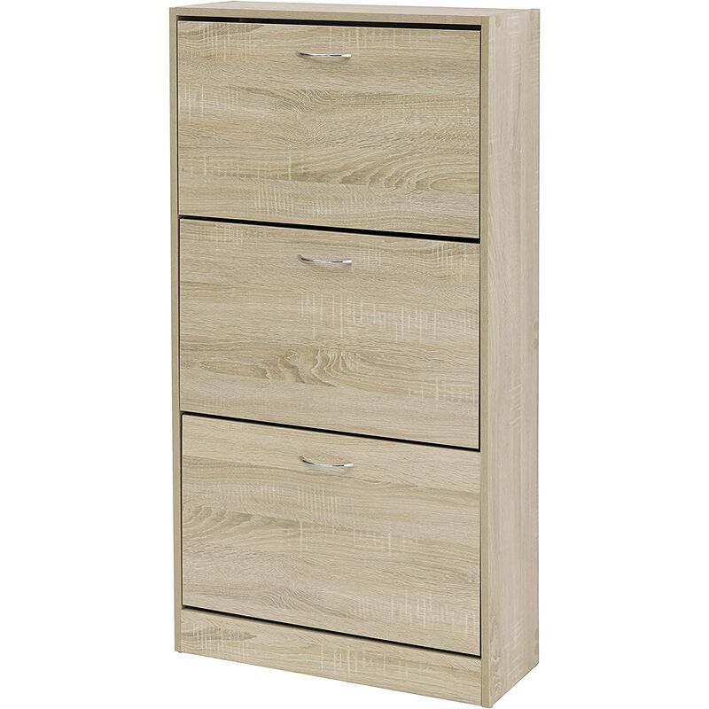 

Slim Sapking Shoe Rack en madera de melamina admitida. Zapato con puertas de inclinación y profundidad doble 24x63x120 cm 3 puertas naturales