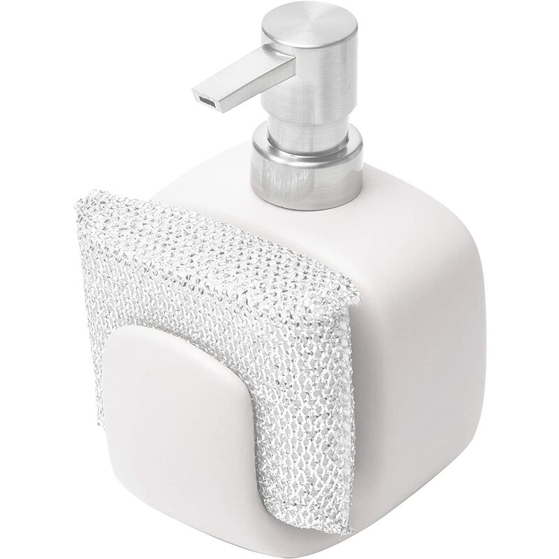 

Line Baño Doser moderno Jabón líquido Cocina Puerta de jabón líquido con esponja Disperurante 10x9.5x15 cm Blanco - Baroni Home