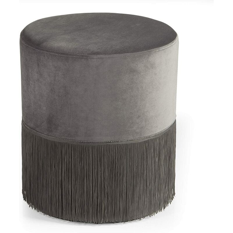 

BARONS HOGAR POUF Pouft Velvet Footrest con flecos cilíndricos Glam 38x38x43cm Gray