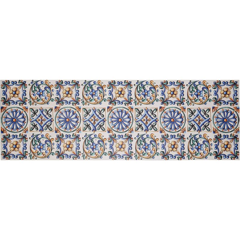 Tapis de cuisine en vinyle 60 x 180 cm Motif faïence coloré en pvc antidérapant Lavable - Baroni Home