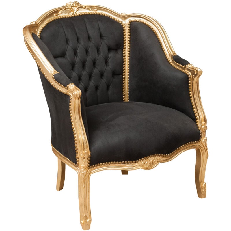 Biscottini - Baroque entrance armchair 80x94x82 cm Upholstered living room armchair Chairs with armrests French style Velvet bedroom armchair