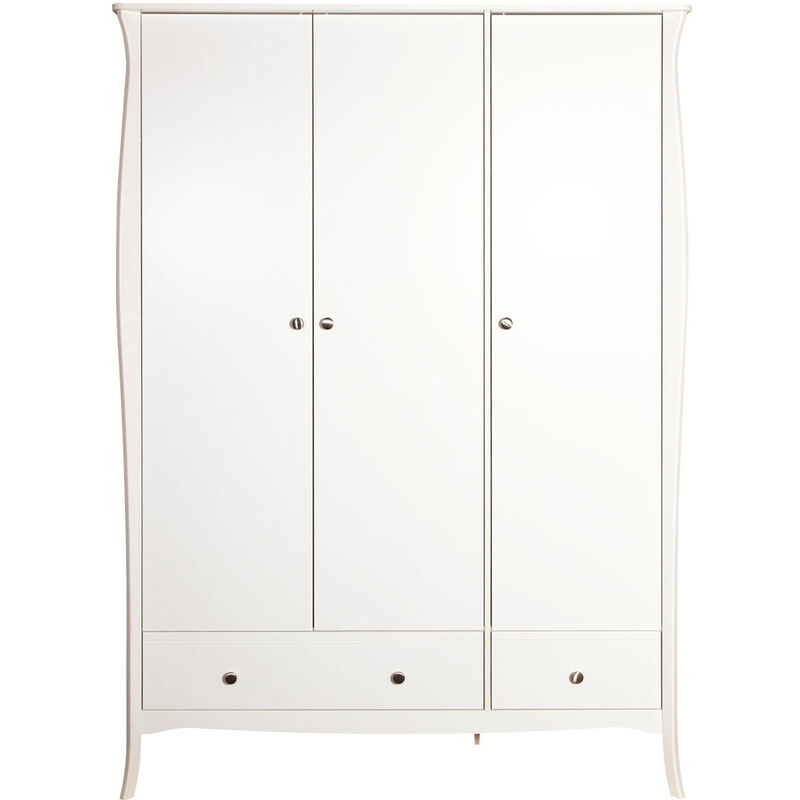 Baroque Kleiderschrank 3 türig mit 2 Schubladen Breite 143 cm, Höhe 192 cm in weiss. - Weiß