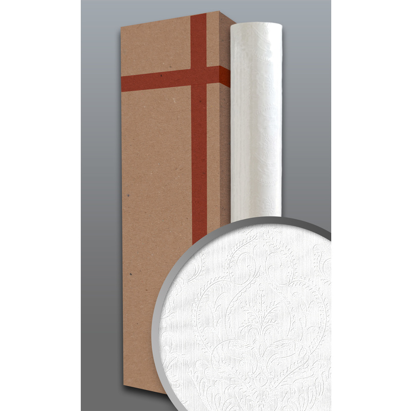 Baroque wallcovering wall Edem 83002BR60 paintable non-woven wallpaper textured with ornaments matt white 1 box 4 rolls 106 m2 (1141 ft2) - white