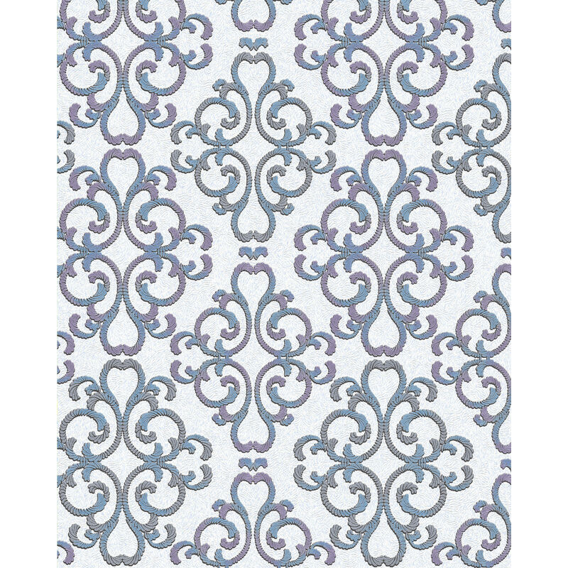 Edem - Baroque Wallcovering Wall 85037br30 Wallpaper Textured Baroque Style Shiny White Turquoise Blue Purple Silver 5.33 M2 (57 Ft2)