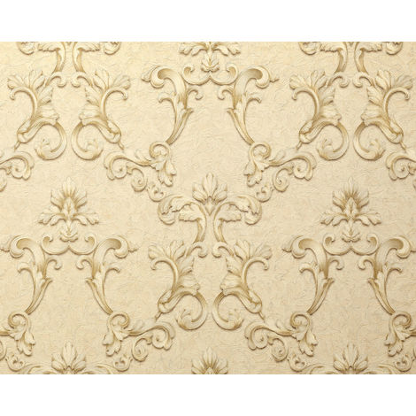 Baroque wallcovering wall EDEM 9085-22 hot embossed non-woven wallpaper embossed with floral 3D ornaments shimmering cream grey beige pearl gold 10.65 m2 (114 ft2)