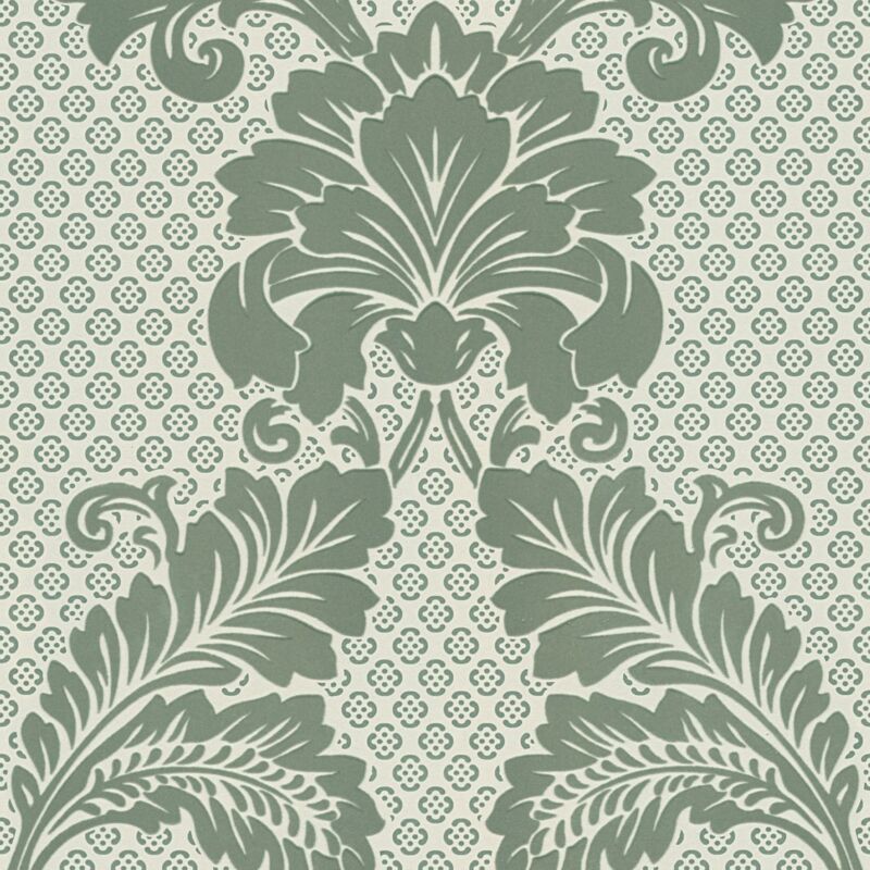 Profhome - Baroque Wallcovering Wall 305443 Non-woven Wallpaper Slightly Textured Baroque Style Matt Green Blue 5.22 M2 (56 Ft2)