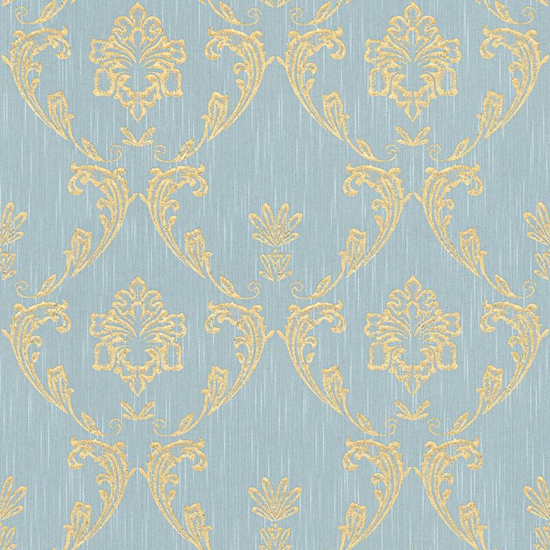 Profhome - Baroque wallcovering wall 306586 textile wallpaper textured baroque style shiny gold blue green 5.33 m2 (57 ft2)