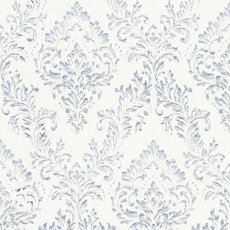 Baroque wallcovering wall Profhome 306591 textile wallpaper textured baroque style shiny silver white 5.33 m2 (57 ft2) - silver
