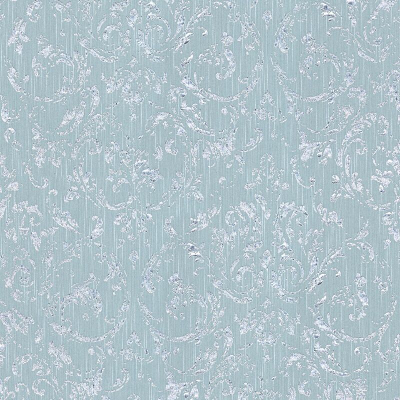 Profhome - Baroque Wallcovering Wall 306605 Textile Wallpaper Textured Baroque Style Shiny Blue Green 5.33 M2 (57 Ft2)
