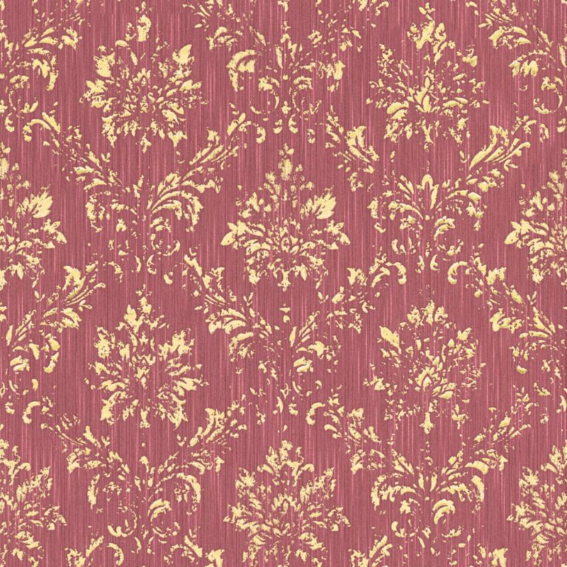 Profhome - Baroque Wallcovering Wall 306626 Textile Wallpaper Textured Baroque Style Shiny Red Gold 5.33 M2 (57 Ft2)