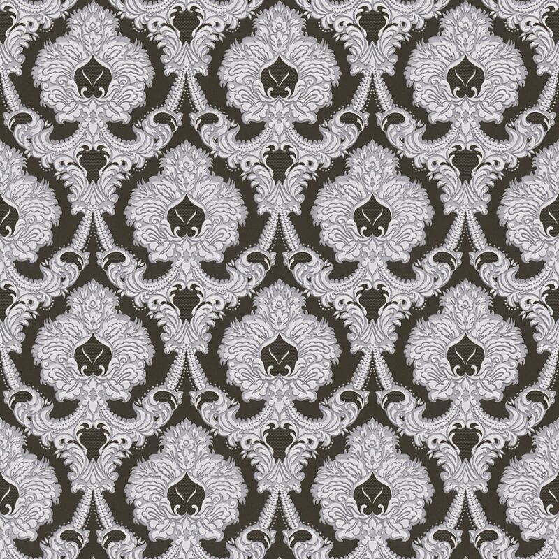Baroque wallcovering wall Profhome 310347 paper wallpaper slightly textured baroque style matt silver black white 5.33 m2 (57 ft2) - silver