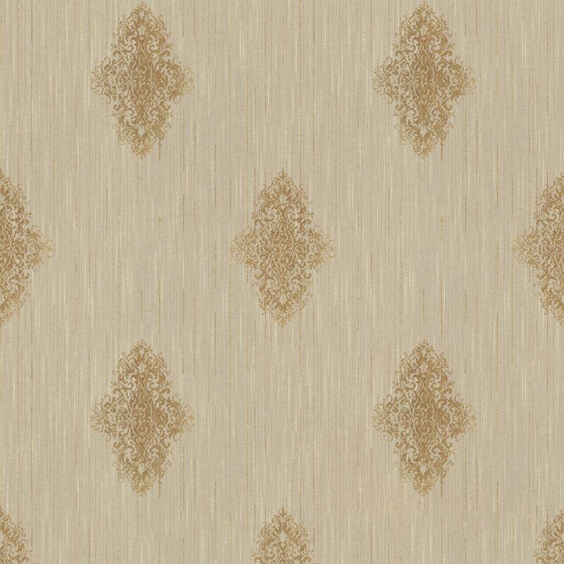 Profhome - Baroque wallcovering wall 319463 textile wallpaper slightly textured baroque style matt beige bronze 5.33 m2 (57 ft2)