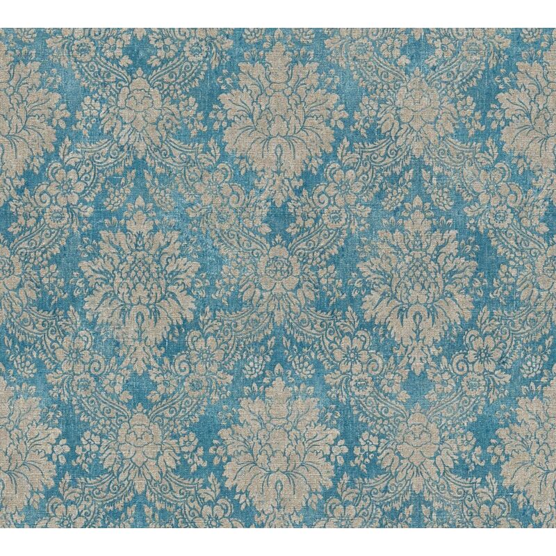 Baroque wallcovering wall Profhome 336075 hot embossed non-woven wallpaper smooth baroque style matt turquoise pastel blue grey beige 5.33 m2 (57 ft2)