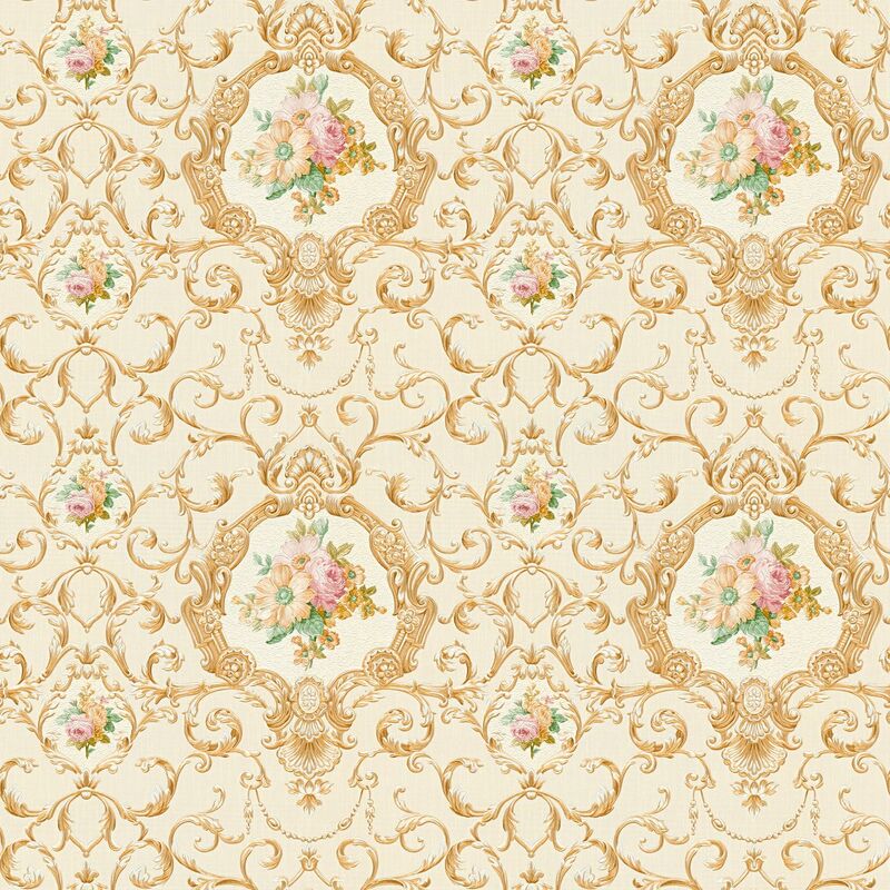 

Baroque wallcovering wall 343915 non-woven wallpaper slightly textured baroque style matt gold yellow 5.33 m2 (57 ft2) - Profhome