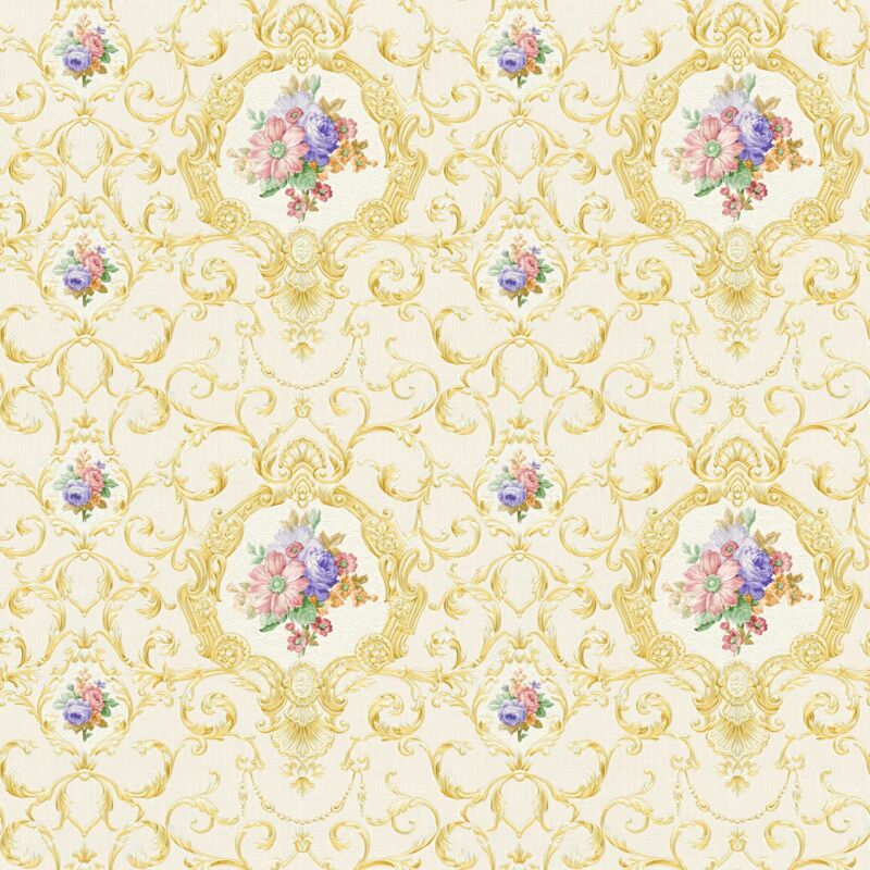 Profhome - Baroque wallcovering wall 343911 non-woven wallpaper slightly textured baroque style matt gold pink blue green 5.33 m2 (57 ft2)