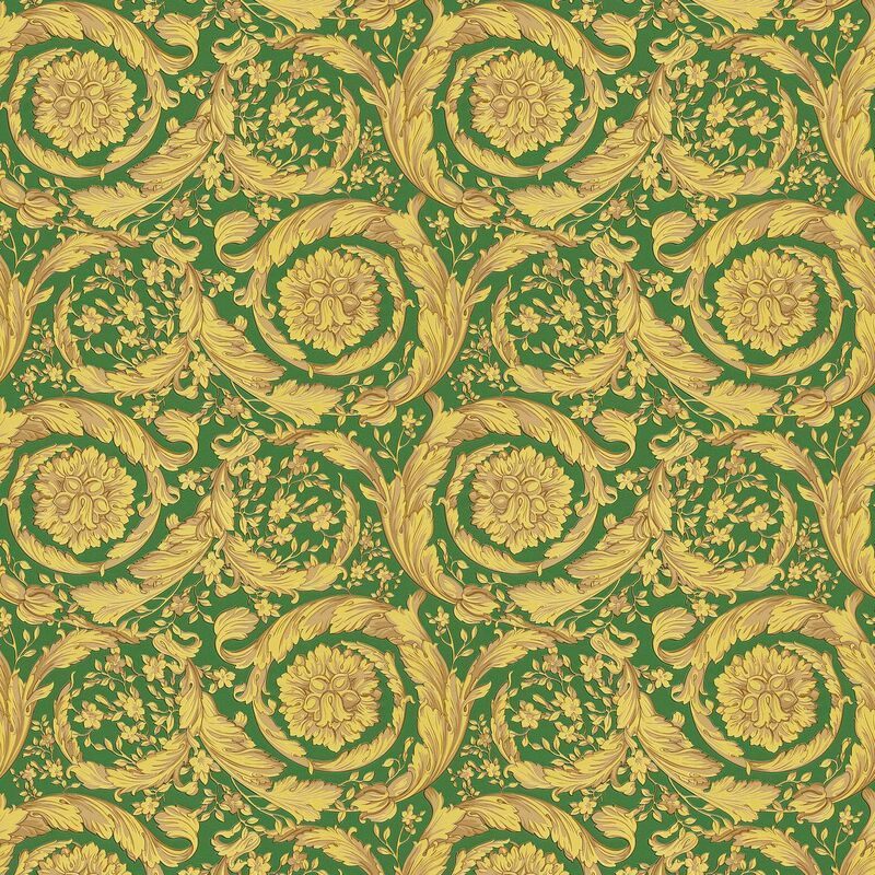 

Baroque wallcovering wall 366926 non-woven wallpaper textured baroque style shiny green melon yellow yellow 7.035 m2 (75 ft2) - Profhome