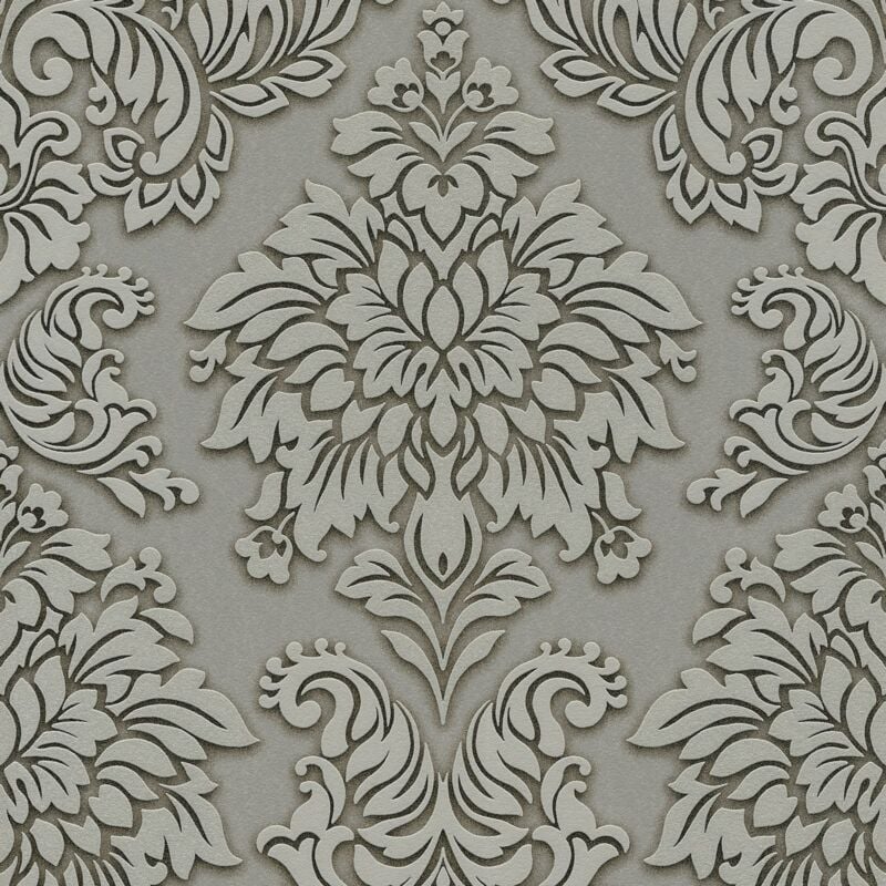Baroque wallcovering wall Profhome 368981 non-woven wallpaper slightly textured baroque style glittering grey silver beige 5.33 m2 (57 ft2) - grey