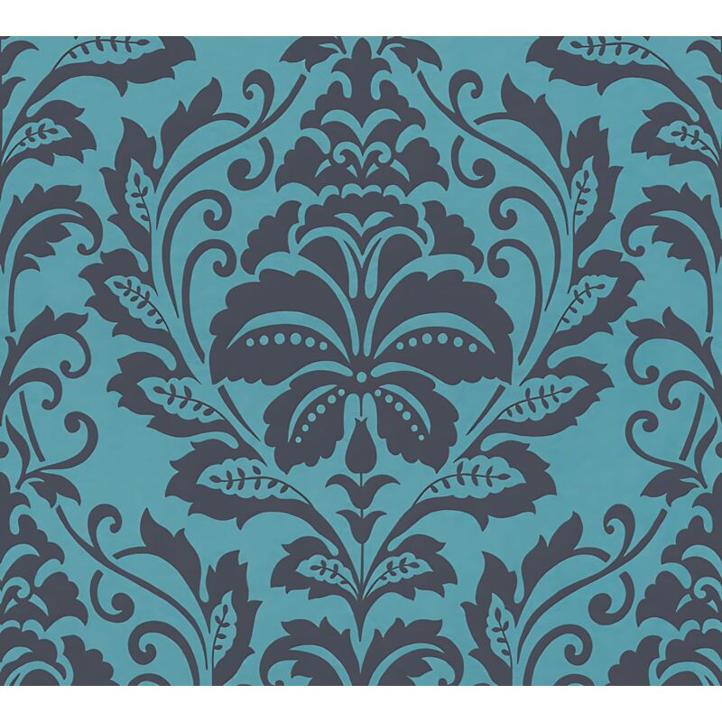 Profhome - Baroque Wallcovering Wall 369105 Non-woven Wallpaper Smooth With Ornaments Shiny Blue Black Grey 5.33 M2 (57 Ft2)