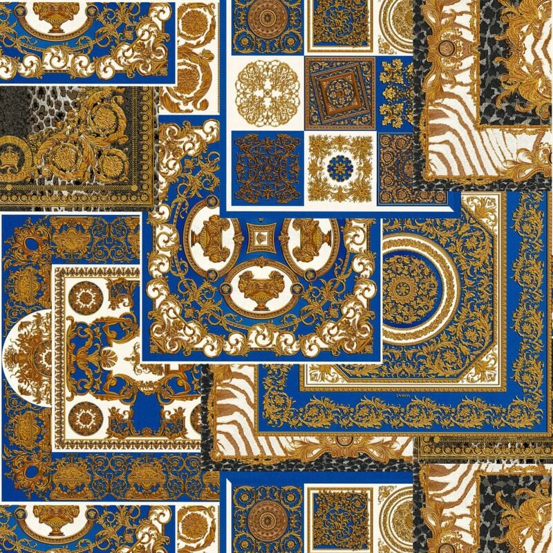 Baroque wallcovering wall Profhome 370481 non-woven wallpaper slightly textured baroque style glittering gold blue white 7.035 m2 (75 ft2) - gold