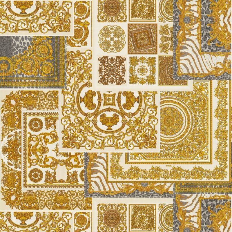 Baroque wallcovering wall Profhome 370484 non-woven wallpaper slightly textured baroque style shiny gold silver grey cream 7.035 m2 (75 ft2) - gold