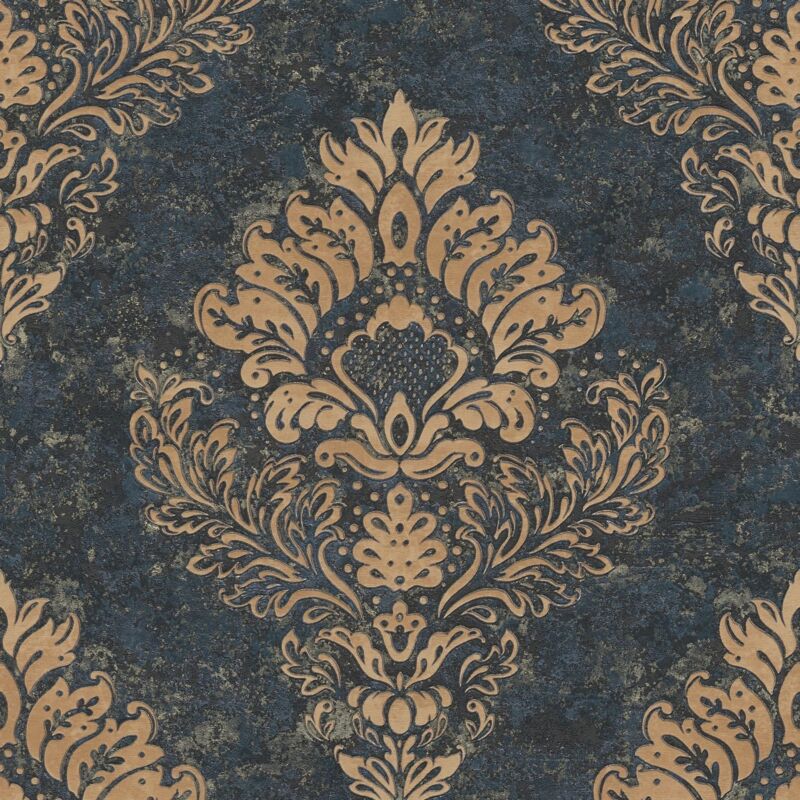 Profhome - Baroque wallcovering wall 379012 non-woven wallpaper slightly textured baroque style matt blue gold 5.33 m2 (57 ft2)