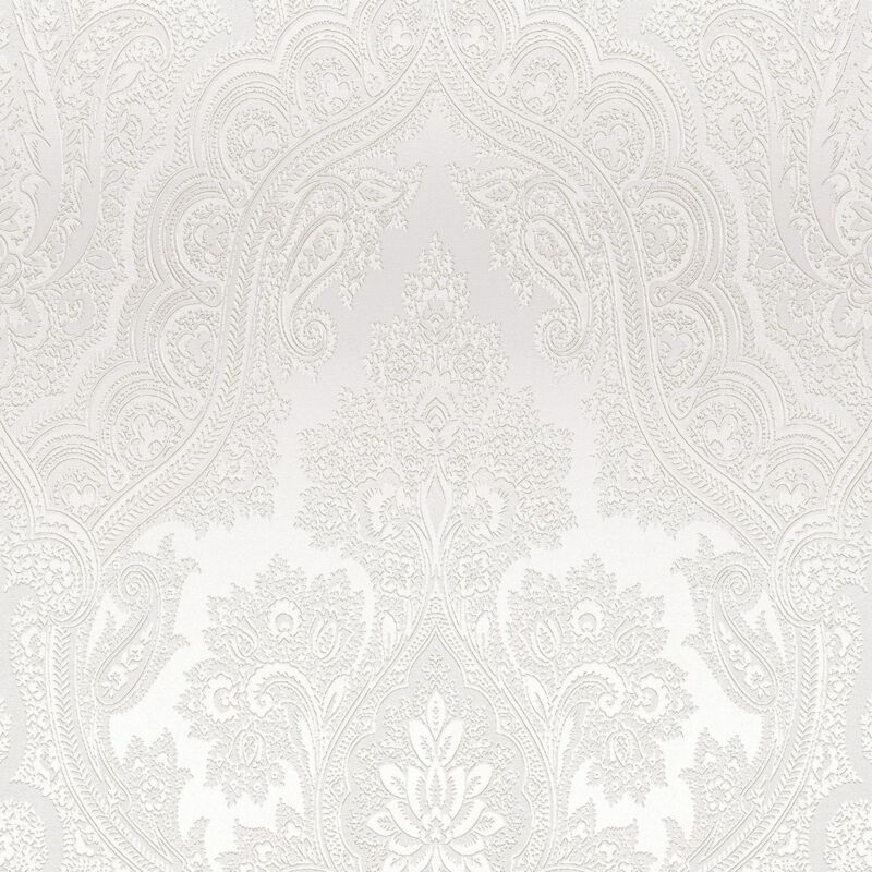 Profhome - Baroque Wallcovering Wall 387084 Hot Embossed Non-woven Wallpaper Smooth Baroque Style Glittering Grey Pearl Light Grey 5.33 M2 (57 Ft2)