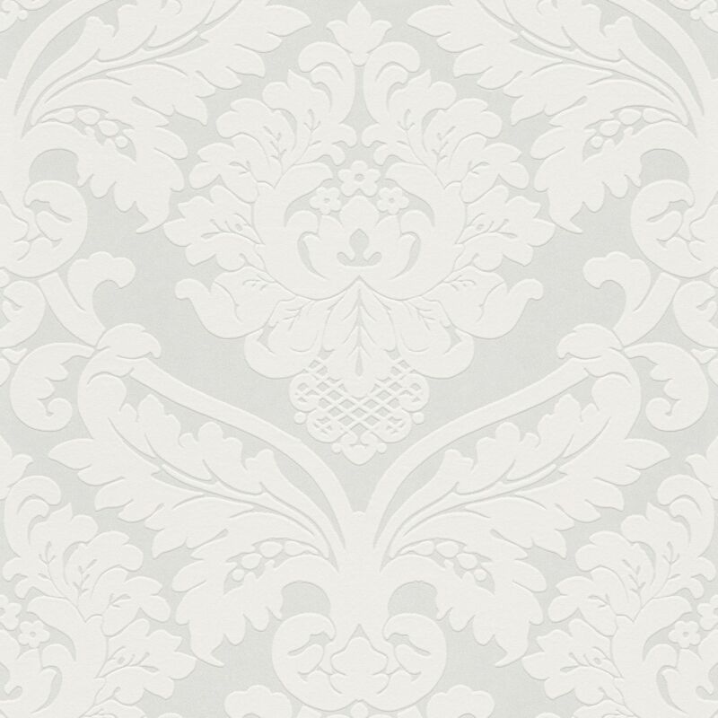 Profhome - Baroque Wallcovering Wall 554338 Non-woven Wallpaper Slightly Textured Baroque Style Shimmering White Oyster White 5.33 M2 (57 Ft2)