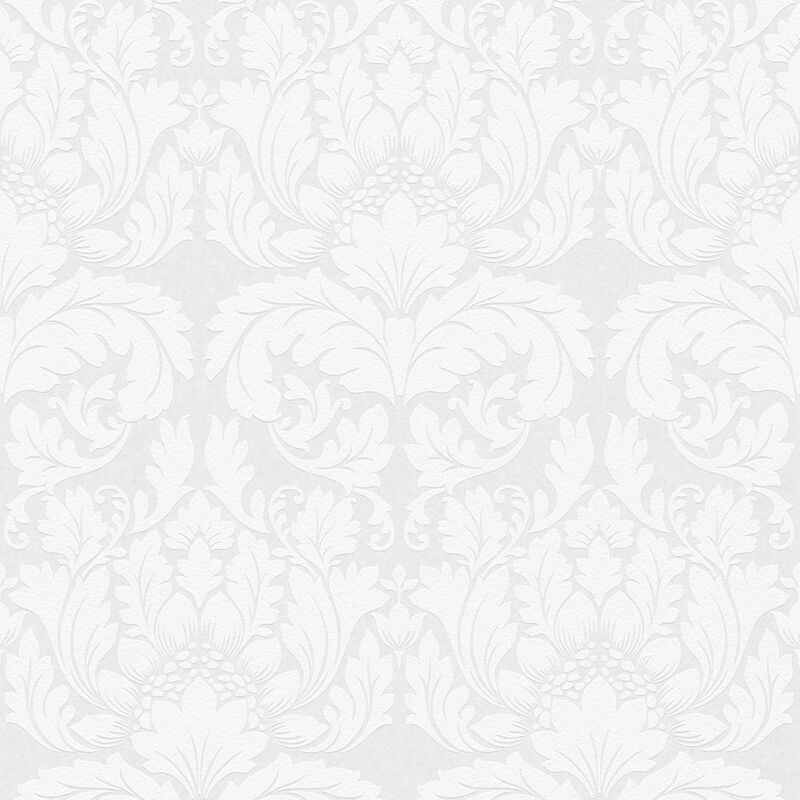 

Baroque wallcovering wall Profhome 951351 paintable non-woven wallpaper textured baroque style matt white 5.33 m2 (57 ft2)