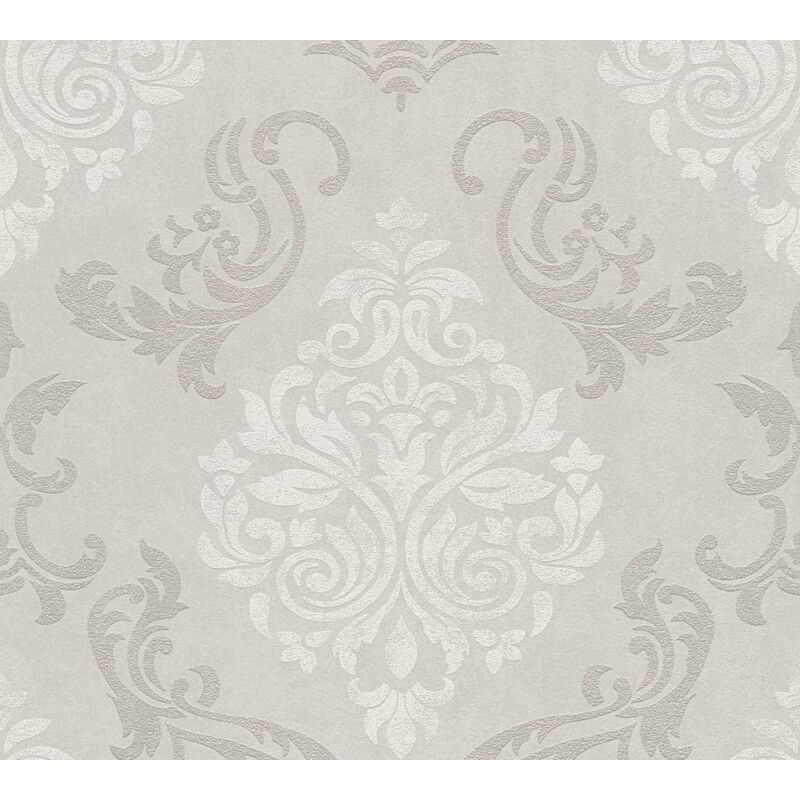 Baroque wallcovering wall Profhome 953721 non-woven wallpaper slightly textured baroque style shimmering grey white silver grey 5.33 m2 (57 ft2)