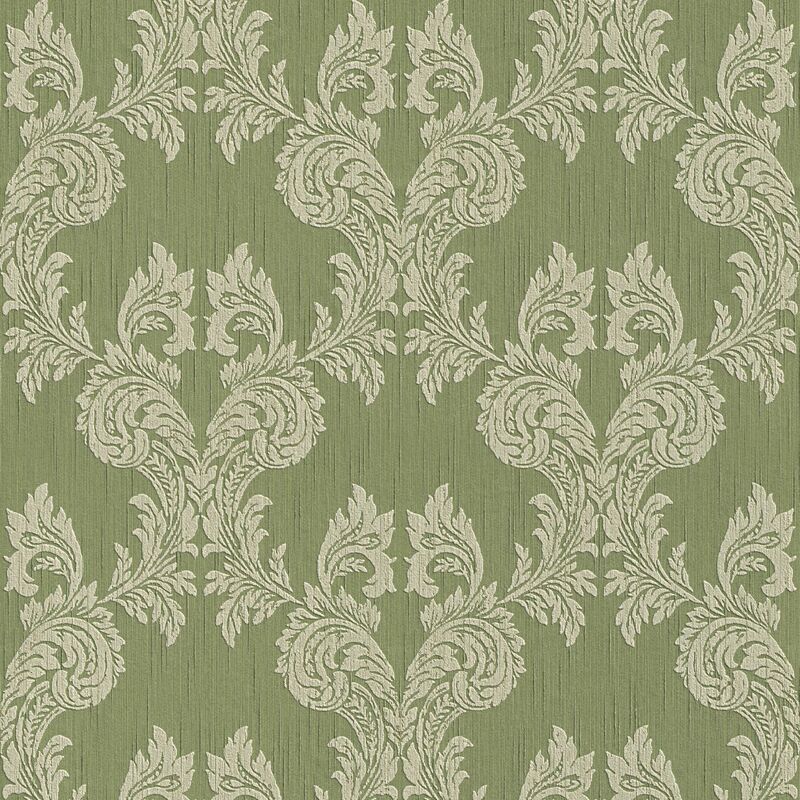 

Baroque wallcovering wall 956304 textile wallpaper textured baroque style matt green 5.33 m2 (57 ft2) - Profhome