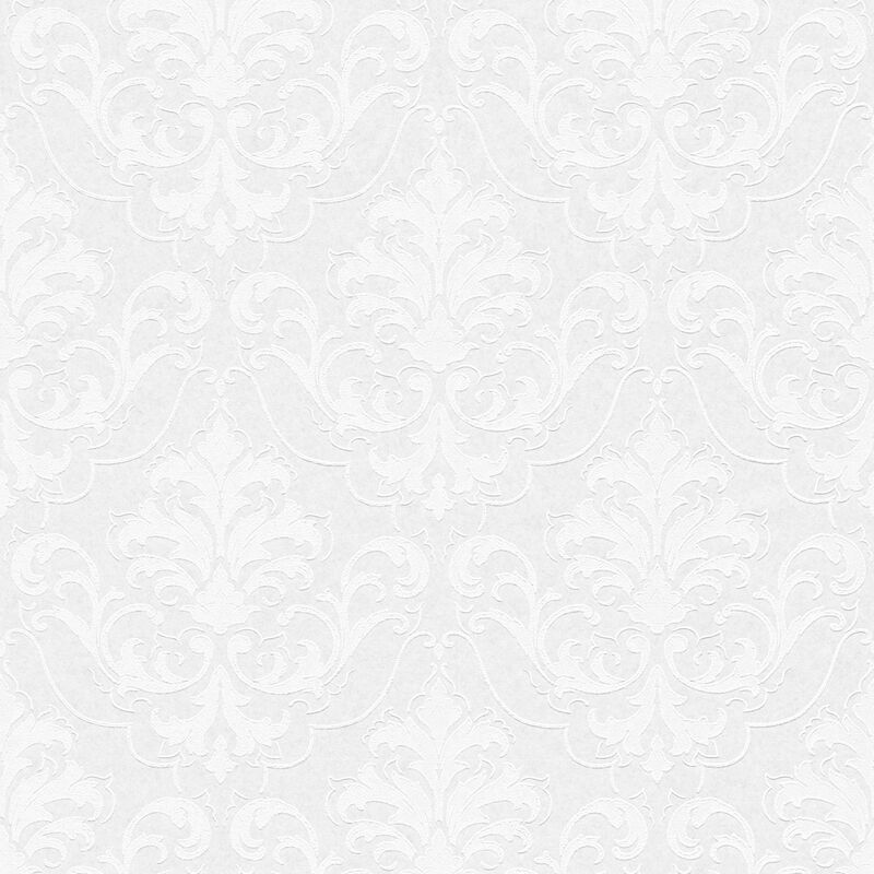 

Baroque wallcovering wall Profhome 961815 paintable non-woven wallpaper slightly textured baroque style matt white 5.33 m2 (57 ft2)