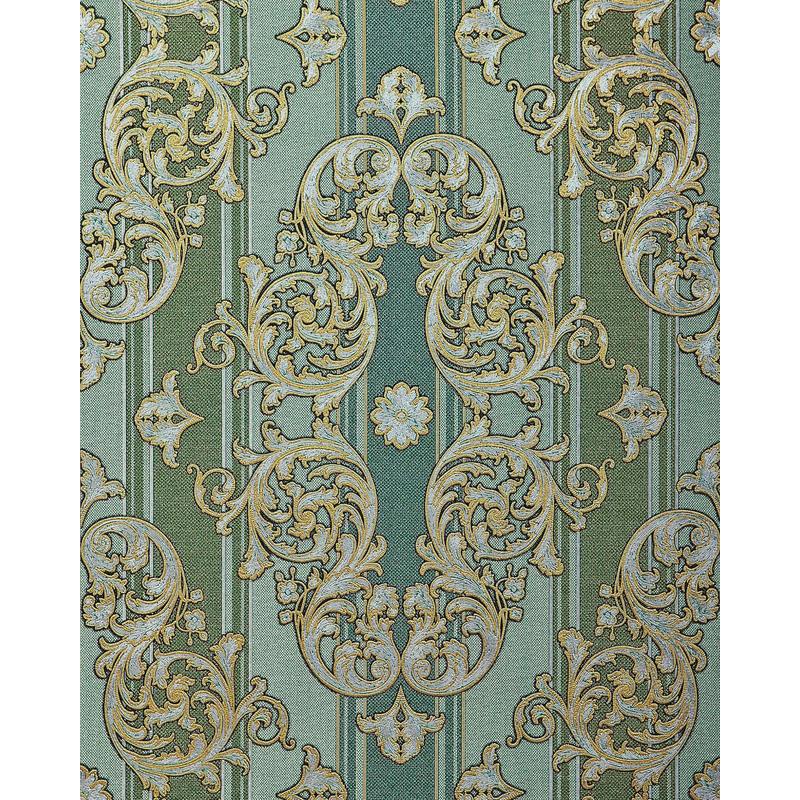 Baroque-wallpaper wall Edem 580-35 blown vinyl wallpaper textured with a fabric look and metallic highlights green pine-green pearl-gold silver 5.33