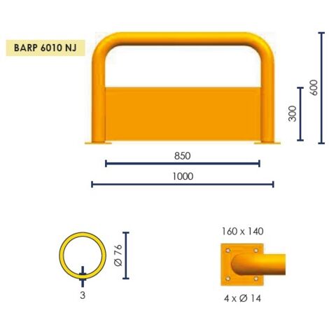 BARP6010NJ Schutzbarriere, mit stoßfester Platte, schwarz/gelb, Durchmesser 76mm  Metallarbeiten 758006010