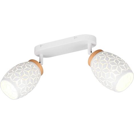 Barra 2 luci, metallo, bianco e legno, L 28 cm, Bidar