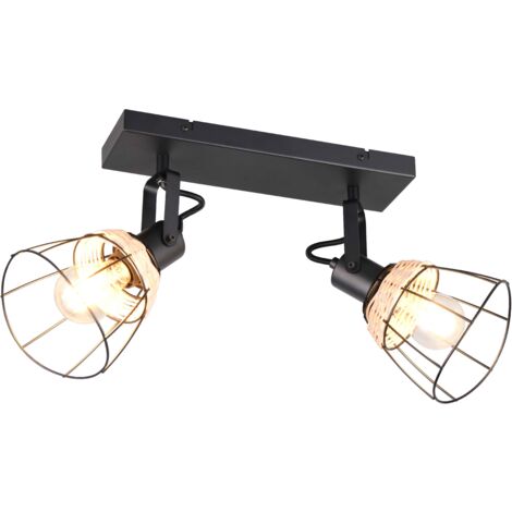 Barra 2 luci, rattan e metallo, naturale e nero, L 36 cm, Jerome