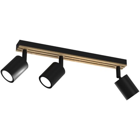 Barra 3 faretti orientabili nera/legno chiaro GU10 Terra Luminex