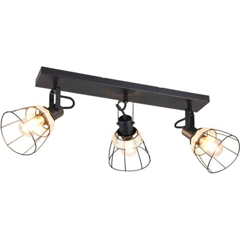 Barra 3 luci, rattan e metallo, naturale e nero, L 62 cm, Jerome