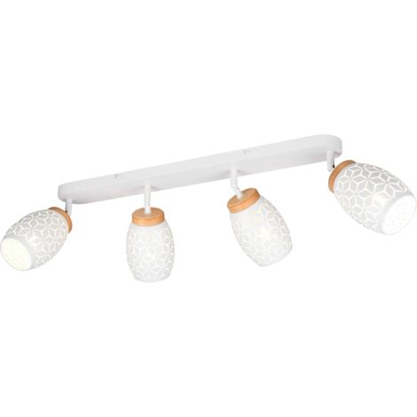 Barra 4 luci, metallo, bianco e legno, L 74 cm, Bidar
