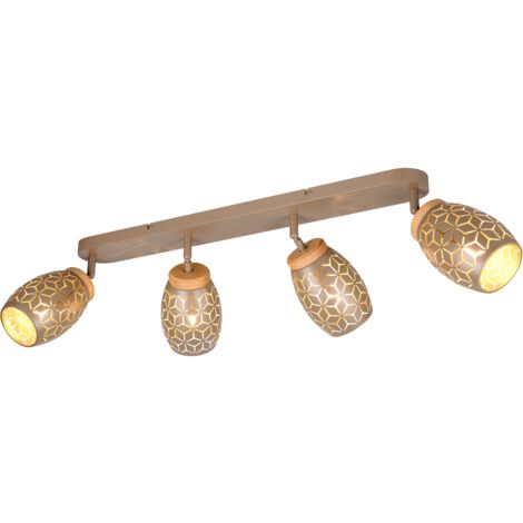 Barra 4 luci, metallo, caffè e legno, L 74 cm, Bidar