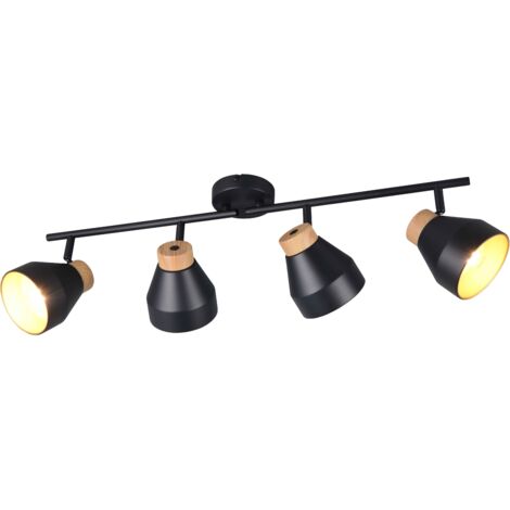 Barra 4 luci, metallo e legno, nero opaco, L 72 cm, Valentin