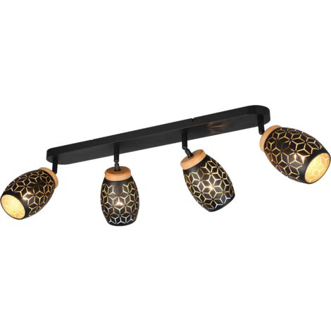 Barra 4 luci, metallo, nero e legno, L 74 cm, Bidar