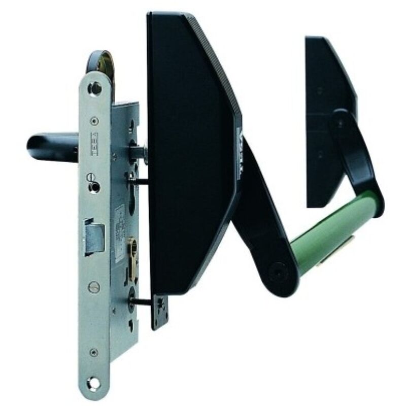 Barra Antipánica Tesa Assa Abloy 1970 Universal – De Embutir, Con Un Punto De Cierre, Acabado Soporte Negro Y Barra Verde