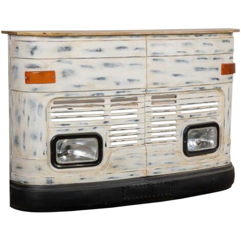 Barra botellero furgoneta de madera y metal blanca 153x47x105