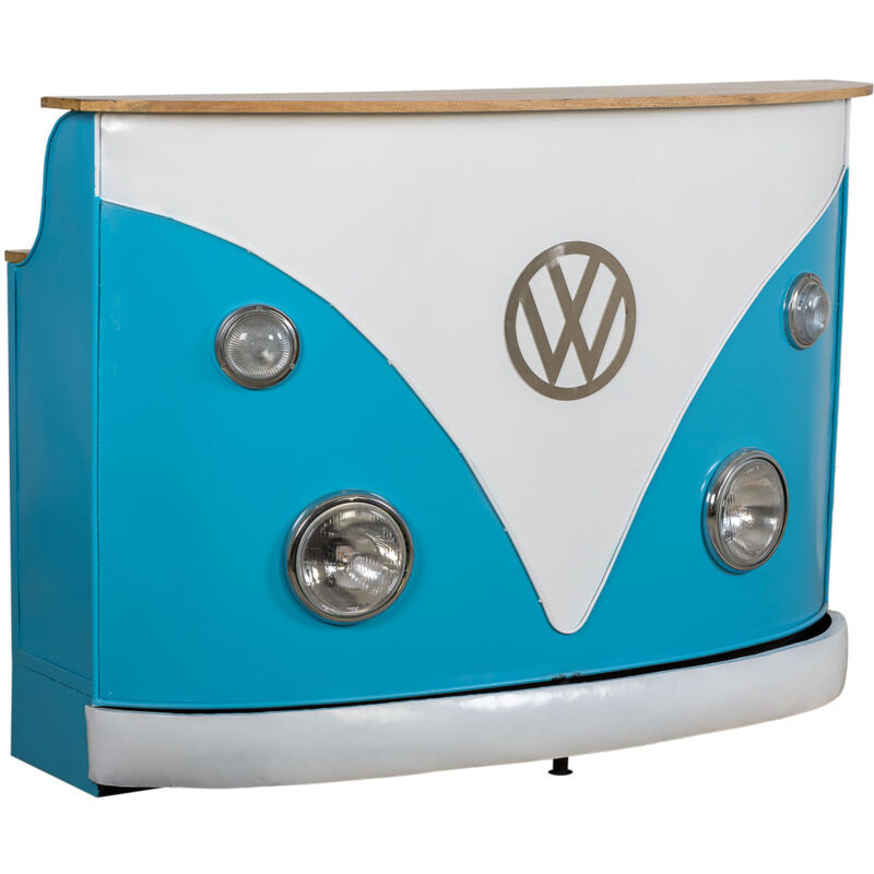 Wanderlust Deco - Barra botellero furgoneta de madera y metal azul 150x55x105