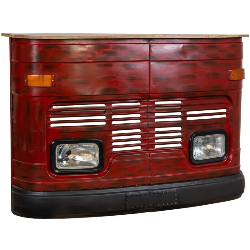 Barra botellero furgoneta de madera y metal roja 153x47x105