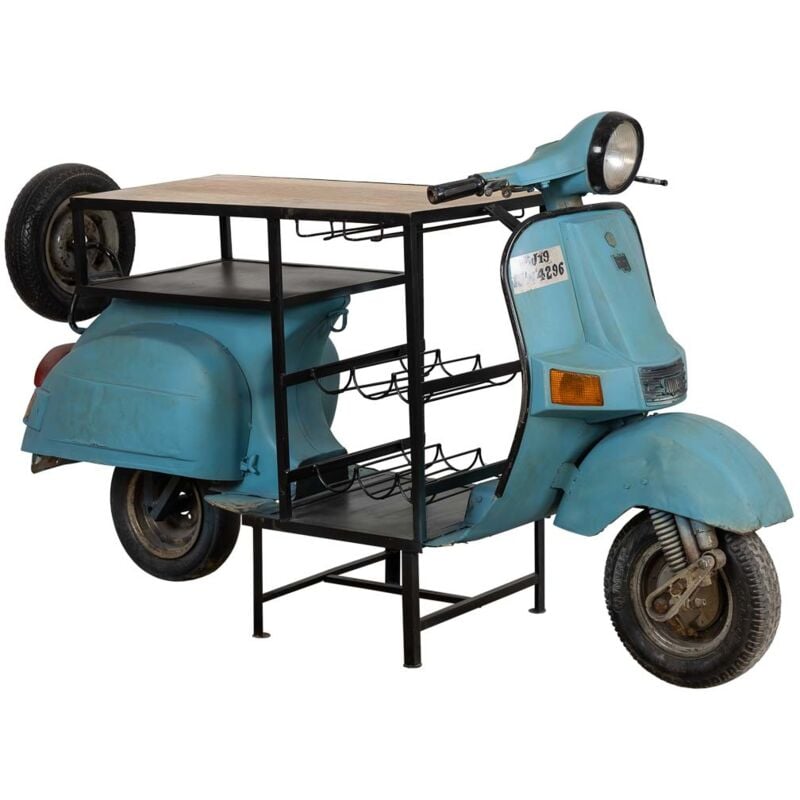 Wanderlust Deco - Barra botellero moto vespa de madera y metal azul 180x66x110