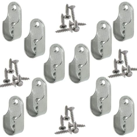 Barra colgante ovalada para muebles OVA, 10 piezas - Soporte de tubo para armario para barra ovalada, acero niquelado, fijación de perchas para riel de ropa, soporte de riel de armario de metal